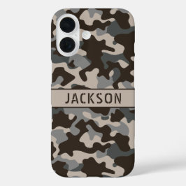 Funda iPhone 16 Camuflaje marrón y gris personalizado