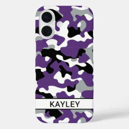 Funda iPhone 16 Camuflaje negro morado personalizado