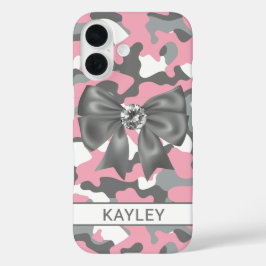 Funda iPhone 16 Camuflaje personalizado rosa brillante gris