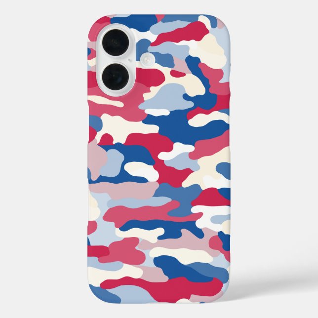 Funda iPhone 16 Camuflaje rojo blanco y azul (Reverso )