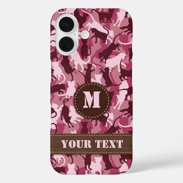 Funda iPhone 16 Camuflaje rosado de gatos (Reverso )