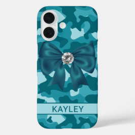 Funda iPhone 16 Camuflaje Turquesa Brillante Personalizado