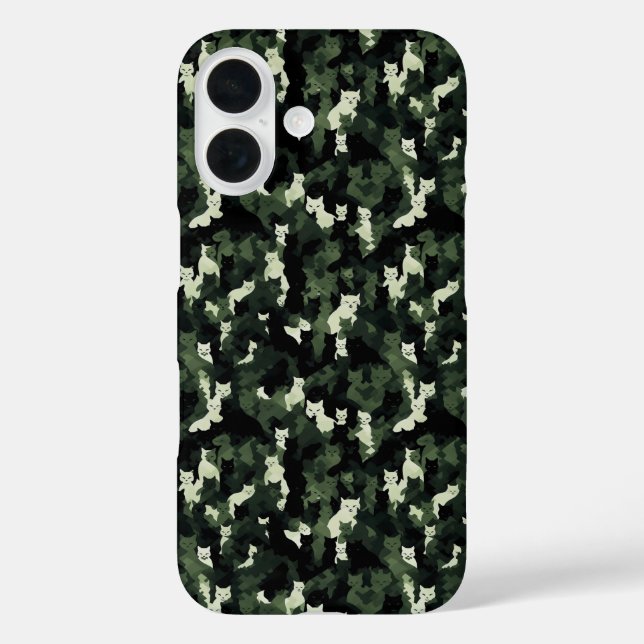 Funda iPhone 16 Camuflaje verde del patrón del gato (Reverso )
