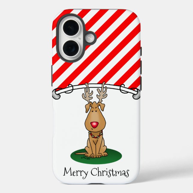 Funda iPhone 16 Canción divertida de este perro de reno de nariz r (Reverso )