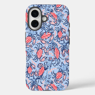 Funda iPhone 16 Cangrejos rojos patrióticos Estrellas de mar Coste