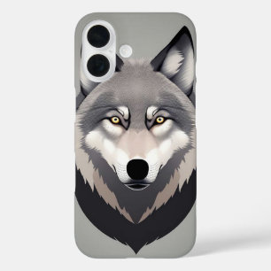Funda iPhone 16 Cara de lobo realista con ojos amarillos penetrant