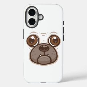 Funda iPhone 16 Cara de perro pug de dibujos animados