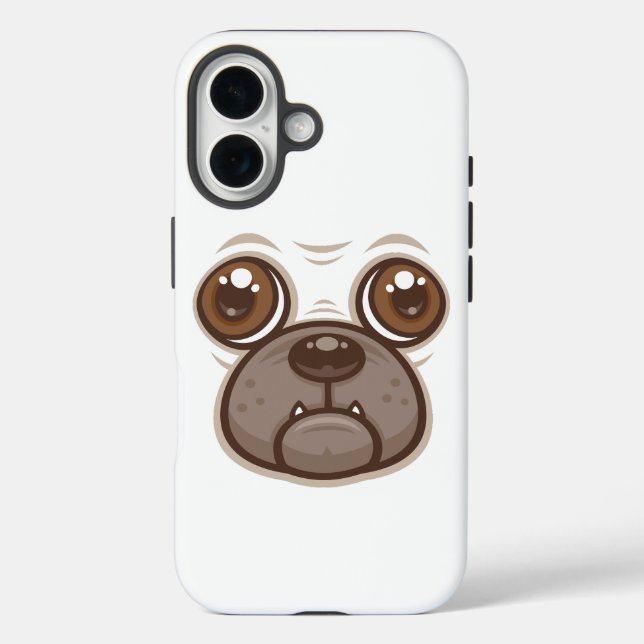Funda iPhone 16 Cara de perro pug de dibujos animados (Reverso )