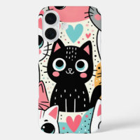 Caras de gato kawaii lindas y corazones caprichoso