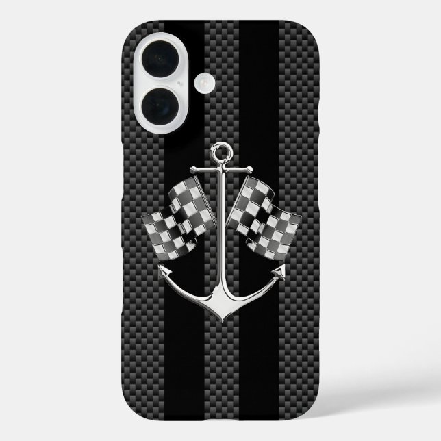 Funda iPhone 16 Carreras náutica al estilo carbono (Reverso )
