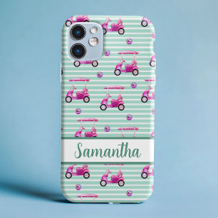 Funda iPhone 16 Carritos de Golf Rosados con Rayas Turquesas Perso