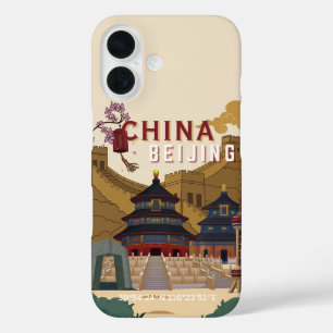 Funda iPhone 16 Cartel de viaje a Pekín, China   Ilustración vinta
