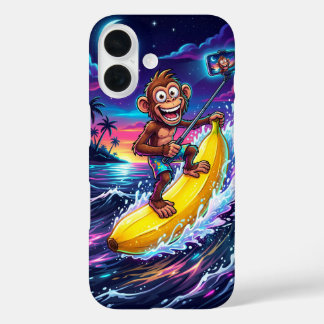 Funda iPhone 16 Cartoon Monkey Banana Fun Case