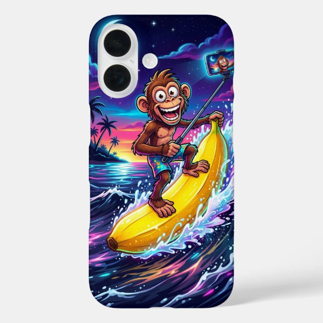 Funda iPhone 16 Cartoon Monkey Banana Fun Case (Reverso )