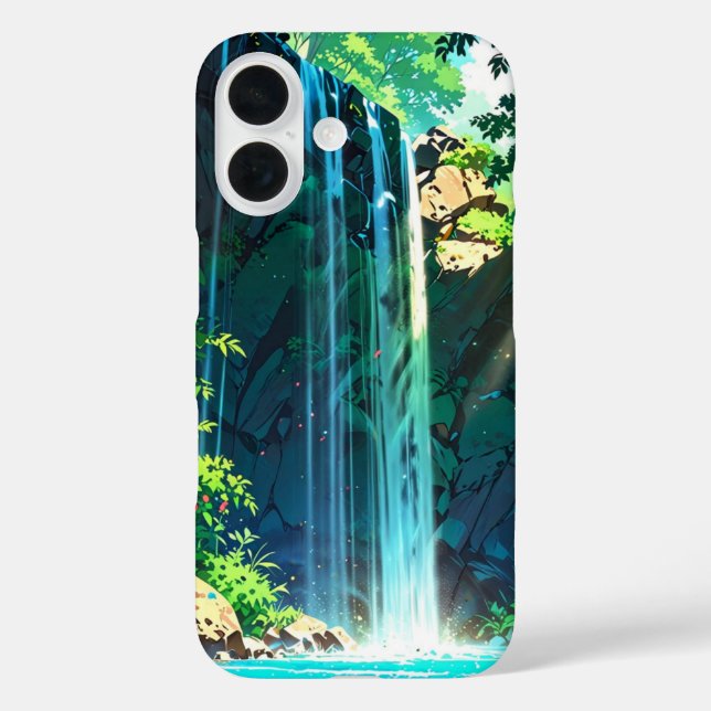 Funda iPhone 16 Cascada de arco iris en el Anime (Reverso )