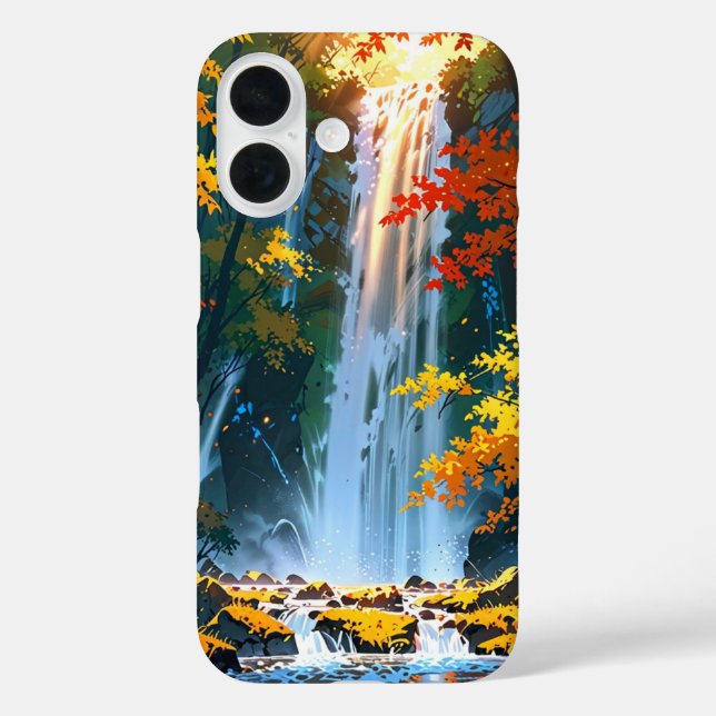 Funda iPhone 16 Cascada de otoño en los bosques (Reverso )