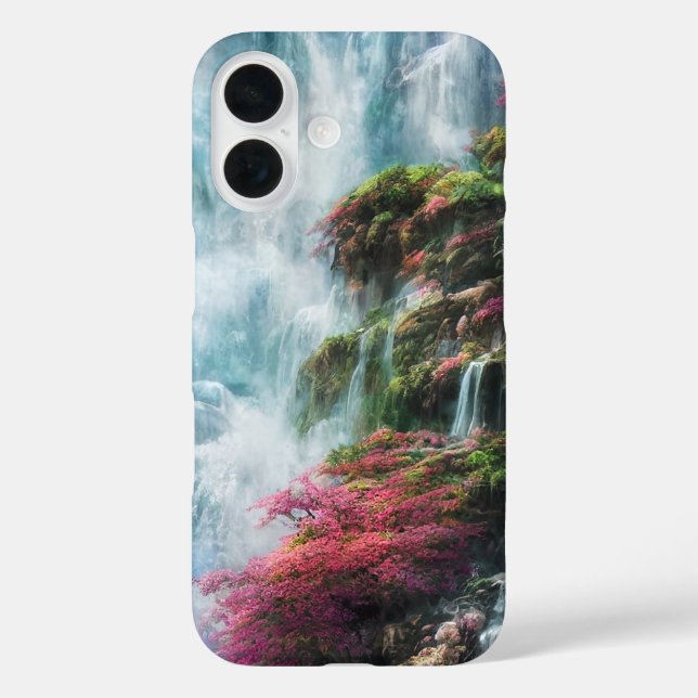 Funda iPhone 16 Cascada de primavera Flora rosa verde (Reverso )