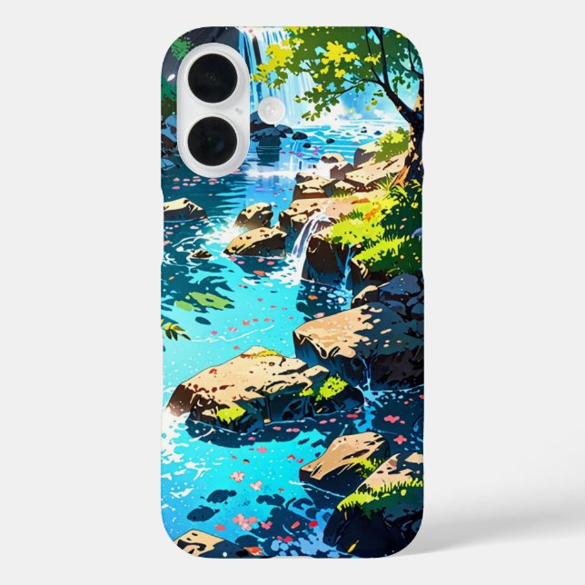 Funda iPhone 16 Cascada en el bosque de primavera (Reverso )