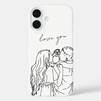 Funda iPhone 16 Caso de teléfono de línea dibujado a mano: Mamá/Pa