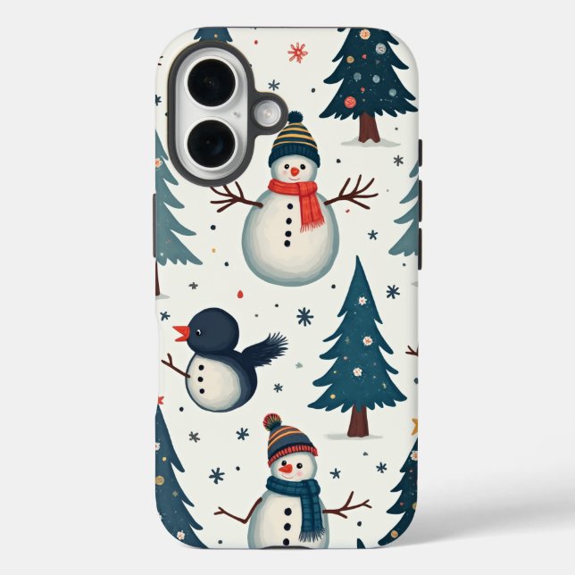 Funda iPhone 16 Casos de iPhone para invierno de snowman (Reverso )