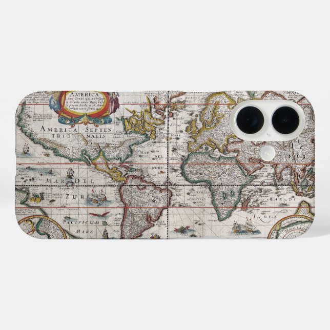 Funda iPhone 16 Casos de teléfono del Mapa Mundial Antiguo (Reverso (Horizontal))