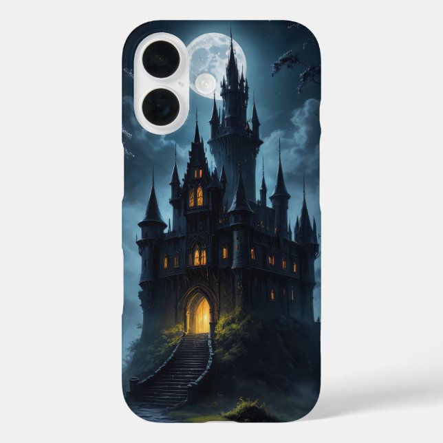 Funda iPhone 16 Castillo de Drácula Gótica a la noche con cubierta (Reverso )