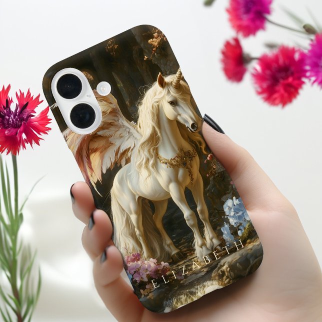 Funda iPhone 16 Castillo de fantasía del mito griego pegasus blanc (Subido por el creador)