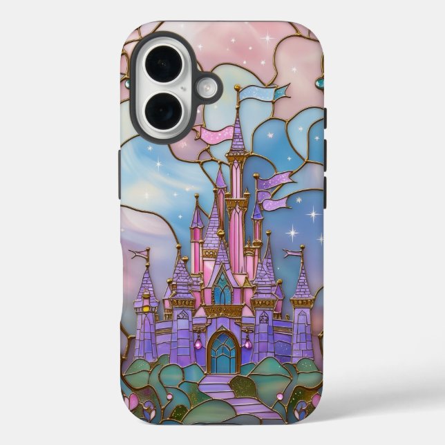 Funda iPhone 16 Castillo de vidrio mágico con pasteles vibrantes (Reverso )