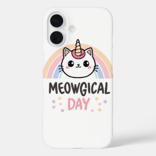Funda iPhone 16 Caticorn Kawaii con Arcoíris Pastel