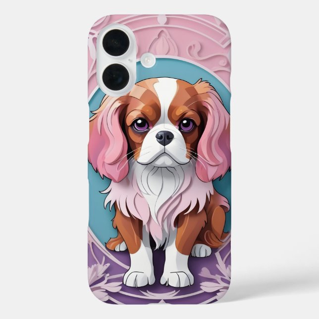 Funda iPhone 16 Cavalier King Charles Pink Purple Paper Cutting (Reverso )