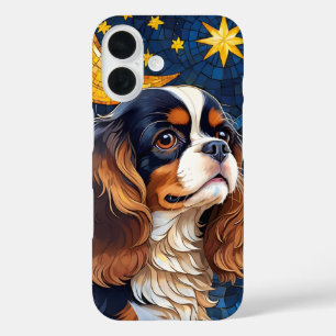 Funda iPhone 16 Cavalier King Charles Seted Glass Moon & Stars