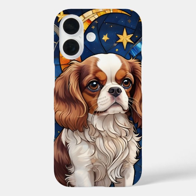 Funda iPhone 16 Cavalier King Charles Stainass Glass & Moon (Reverso )