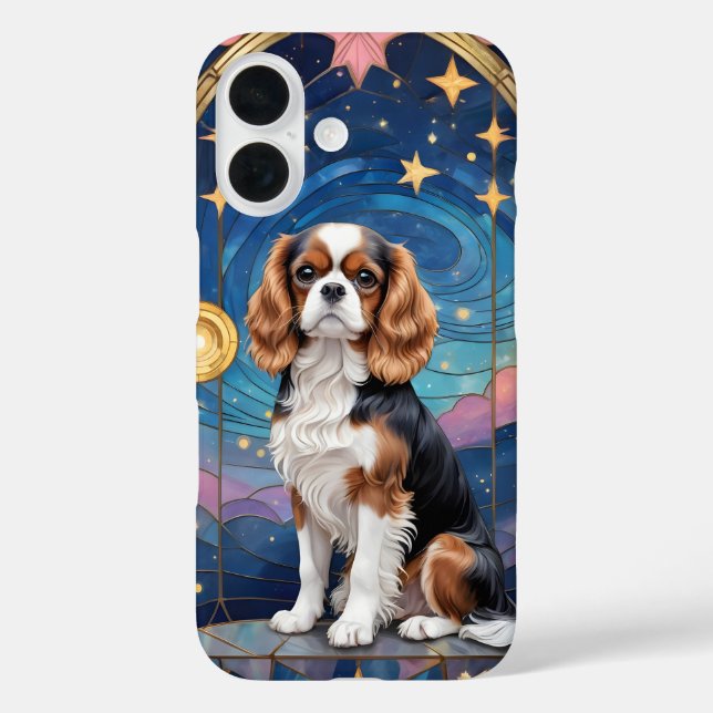 Funda iPhone 16 Cavalier King Charles Stainass Glass Sky & Stars (Reverso )