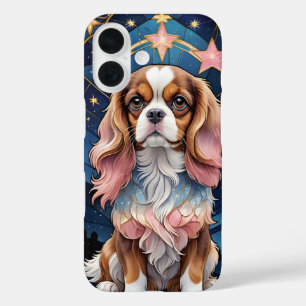 Funda iPhone 16 Cavalier King Charles Staines Glass Pink Stars
