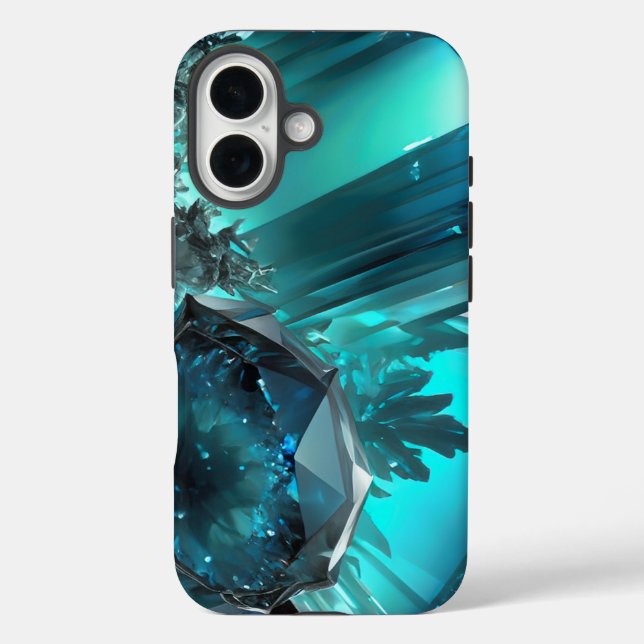 Funda iPhone 16 Caverna Criptonita Resumen Hielo Aquamarino Crysta (Reverso )