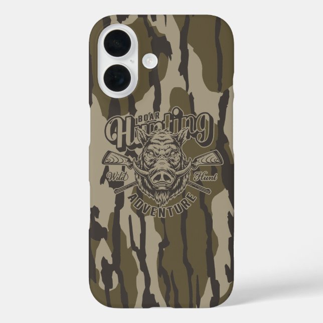 Funda iPhone 16 Caza de jabalí en camo de Bottomland (Reverso )