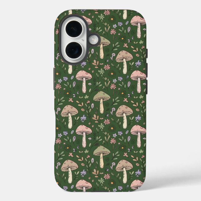 Funda iPhone 16 Cazador oscuro Fungi verde Seamless Forestcore (Reverso )