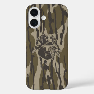 Funda iPhone 16 Cazadores de pato con camuflaje de bosque de perro