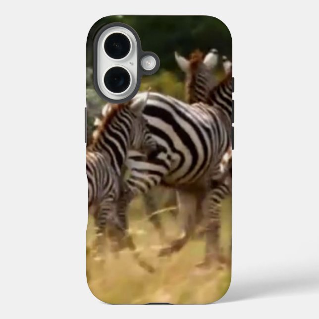 Funda iPhone 16 Cebras en movimiento: Un viaje de mil millas. (Reverso )