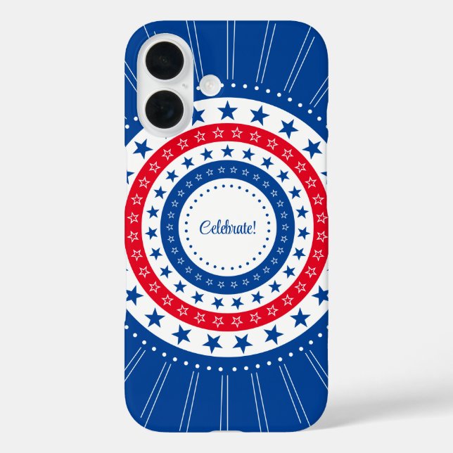 Funda iPhone 16 Celebrar las estrellas rojas, blancas y azules (Reverso )