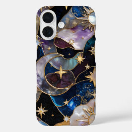 Funda iPhone 16 Celestial StainedGlass iPhone Case Moon Stars Gold