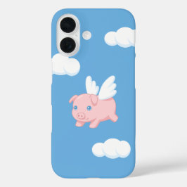 Funda iPhone 16 Cerdo Volador - Cerdito Adorable con Alas sobre Az