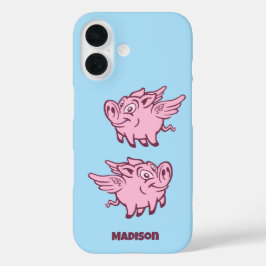 Funda iPhone 16 Cerdos Voladores con Nombre Personalizado