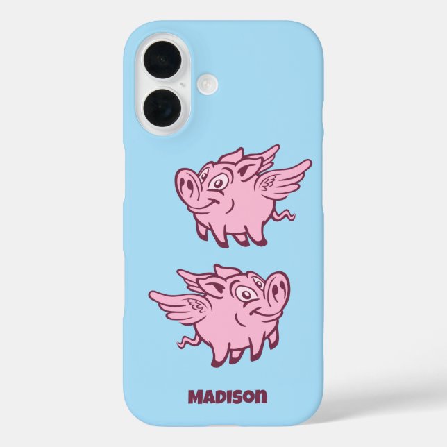 Funda iPhone 16 Cerdos Voladores con Nombre Personalizado (Reverso )