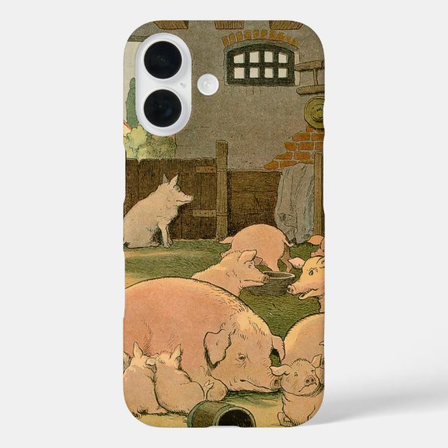 Funda iPhone 16 Cerdos y lechones de la granja (Reverso )