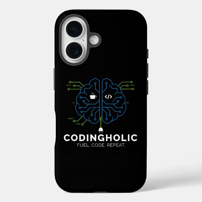 Funda iPhone 16 Cerebro Tecnológico Codificación Para Programadore (Reverso )