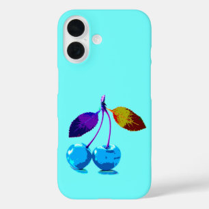 Funda iPhone 16 Cerezas azul claro vibrantes
