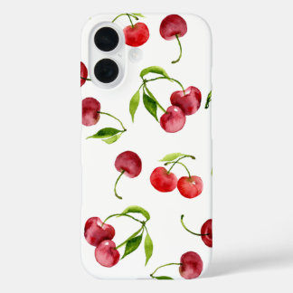 Funda iPhone 16 Cerezas de cerezo rojas linda fruta de la acuarela