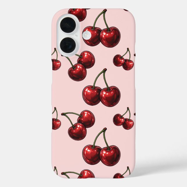Funda iPhone 16 Cerezas rojas brillantes rosadas retro (Reverso )