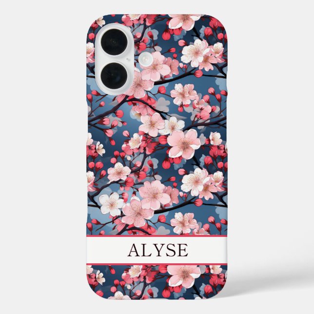 Funda iPhone 16 Cerezo en Flor Japonesa Sakura Monogramada (Reverso )